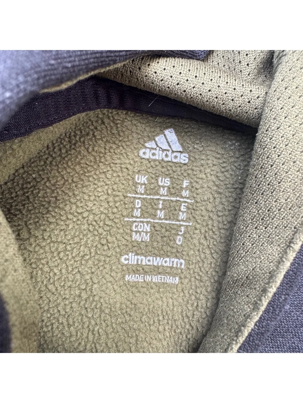 Adidas Climawarm Hooded Sweatshirt in Olive Green and Black, Size Medium
